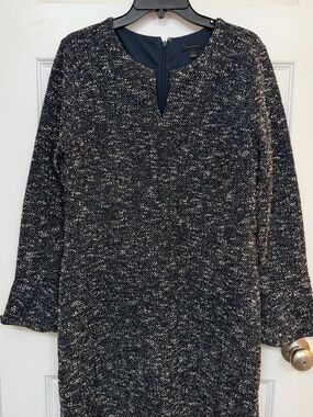 Ann Taylor Navy and White Tweed Midi Dress